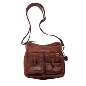 Spikes & Sparrow Cognac Brown‎ Leather Crossbody Bag  Messenger Cargo Pockets